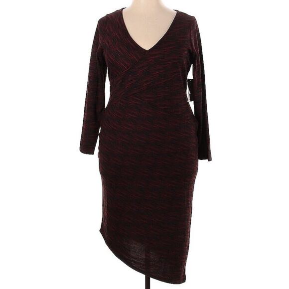 NWT Just Fab Black Red Fitted Striped Asymmetrical Hem Dress Plus Sixe 2X NEW - Picture 1 of 2